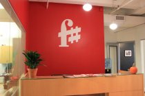 Here's the reception desk, featuring F#'s new logo, which was praised by the popular design blog Brand New when it debuted last winter.